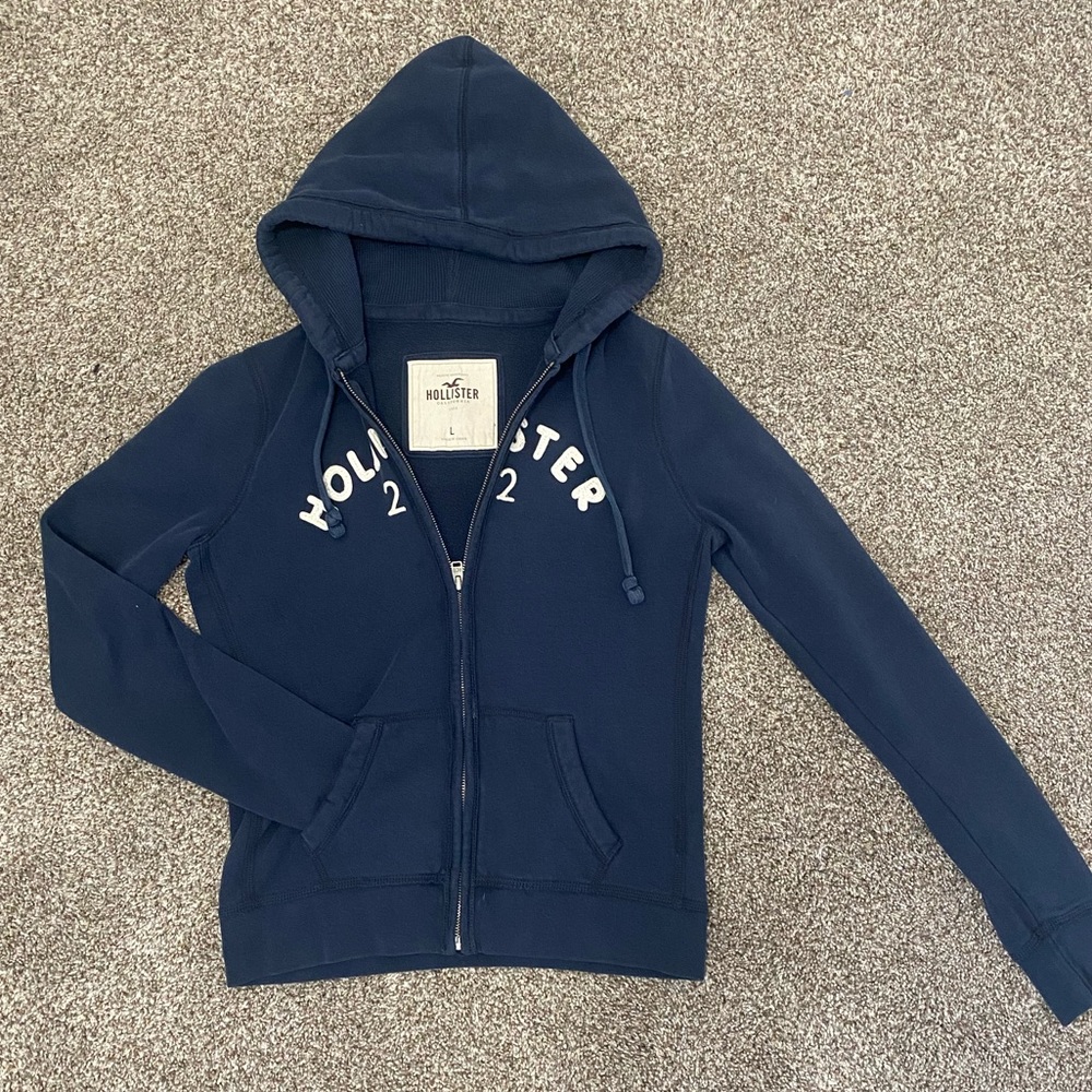 Large Hollister 1922 Dark Blue Zip Up Sweatshirt